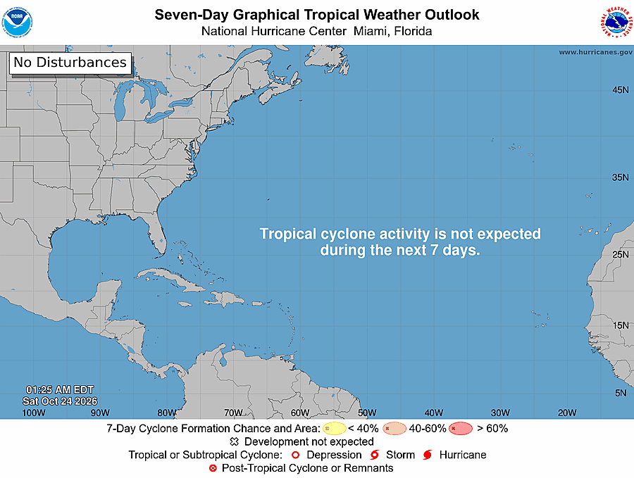 NHC Atlantic 7-day tropical weather outlook map